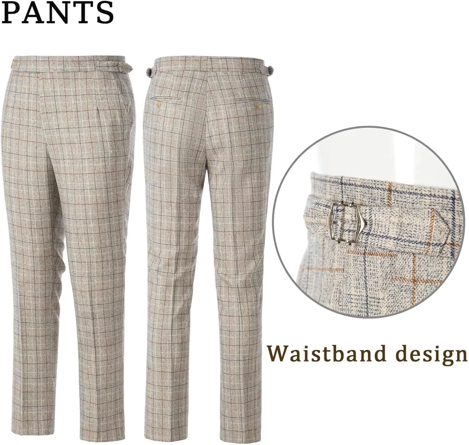 Men's 2 Pieces Slim Fit Plaid Suits Single Breasted Wedding Party Checked Tuxedo Blazer Jacket Pants Suit Set