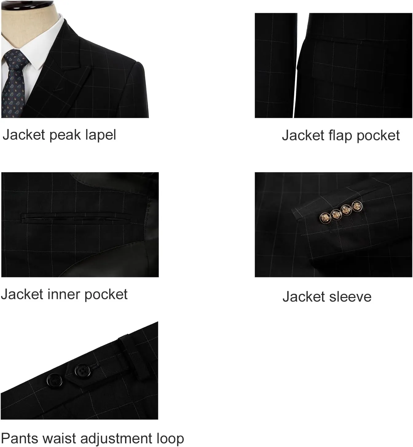 Men's 3 Piece Suits Slim Fit Plaid Double Breasted Blazer Vest Pants Set Wedding Party Tuxedo