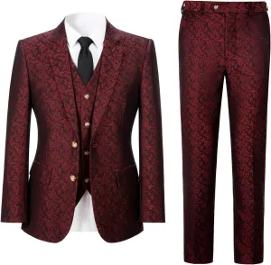 Men's 3 Piece Suits Slim Fit Plaid Double Breasted Blazer Vest Pants Set Wedding Party Tuxedo