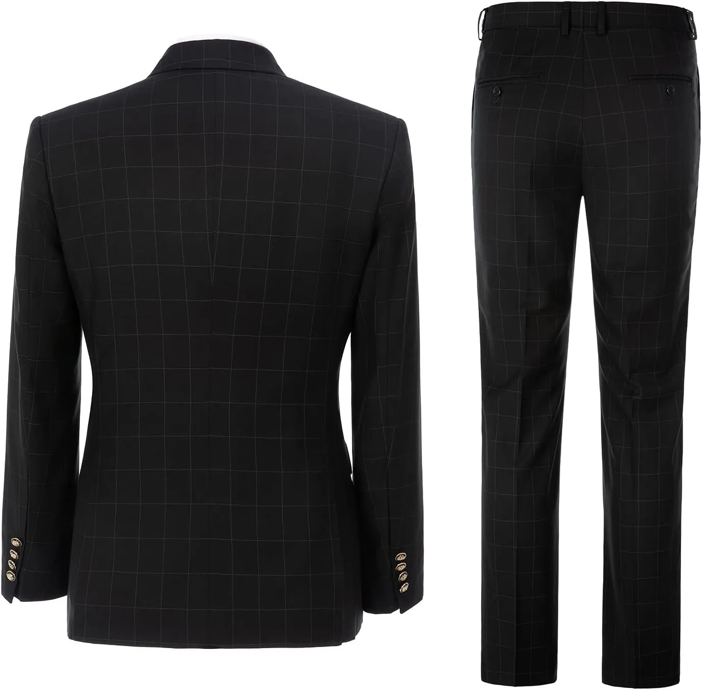 Men's 3 Piece Suits Slim Fit Plaid Double Breasted Blazer Vest Pants Set Wedding Party Tuxedo