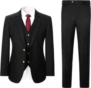 Men's 3 Piece Suits Slim Fit Plaid Double Breasted Blazer Vest Pants Set Wedding Party Tuxedo