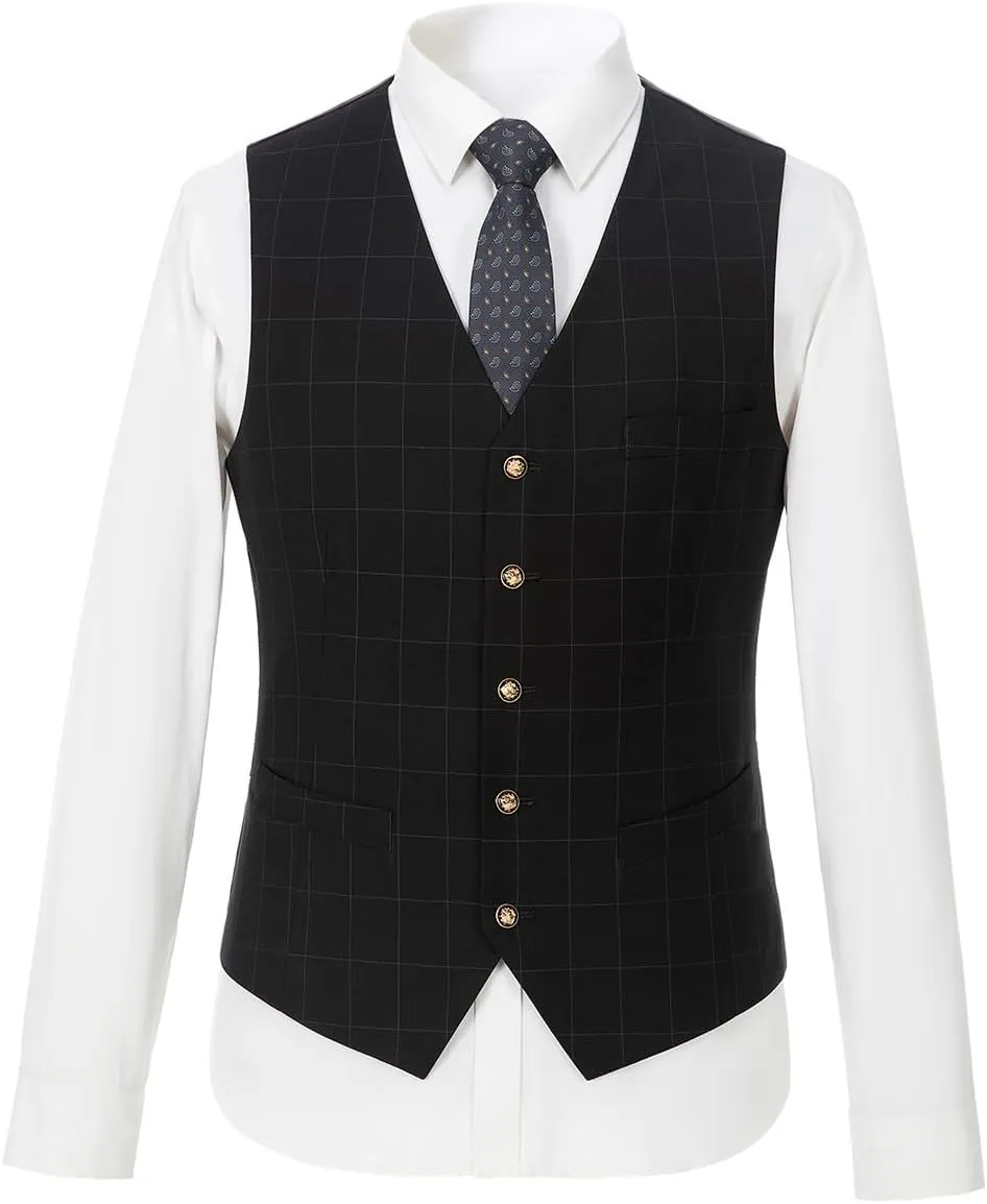 Men's 3 Piece Suits Slim Fit Plaid Double Breasted Blazer Vest Pants Set Wedding Party Tuxedo