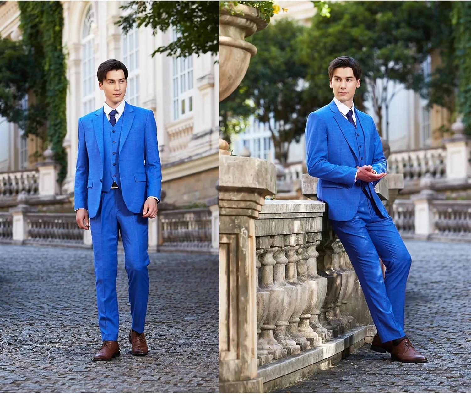 Men's 3 Pieces Slim Fit Plaid Suits Wedding Party Checked Tuxedo Blazer Jacket Vest Pants Suit Set