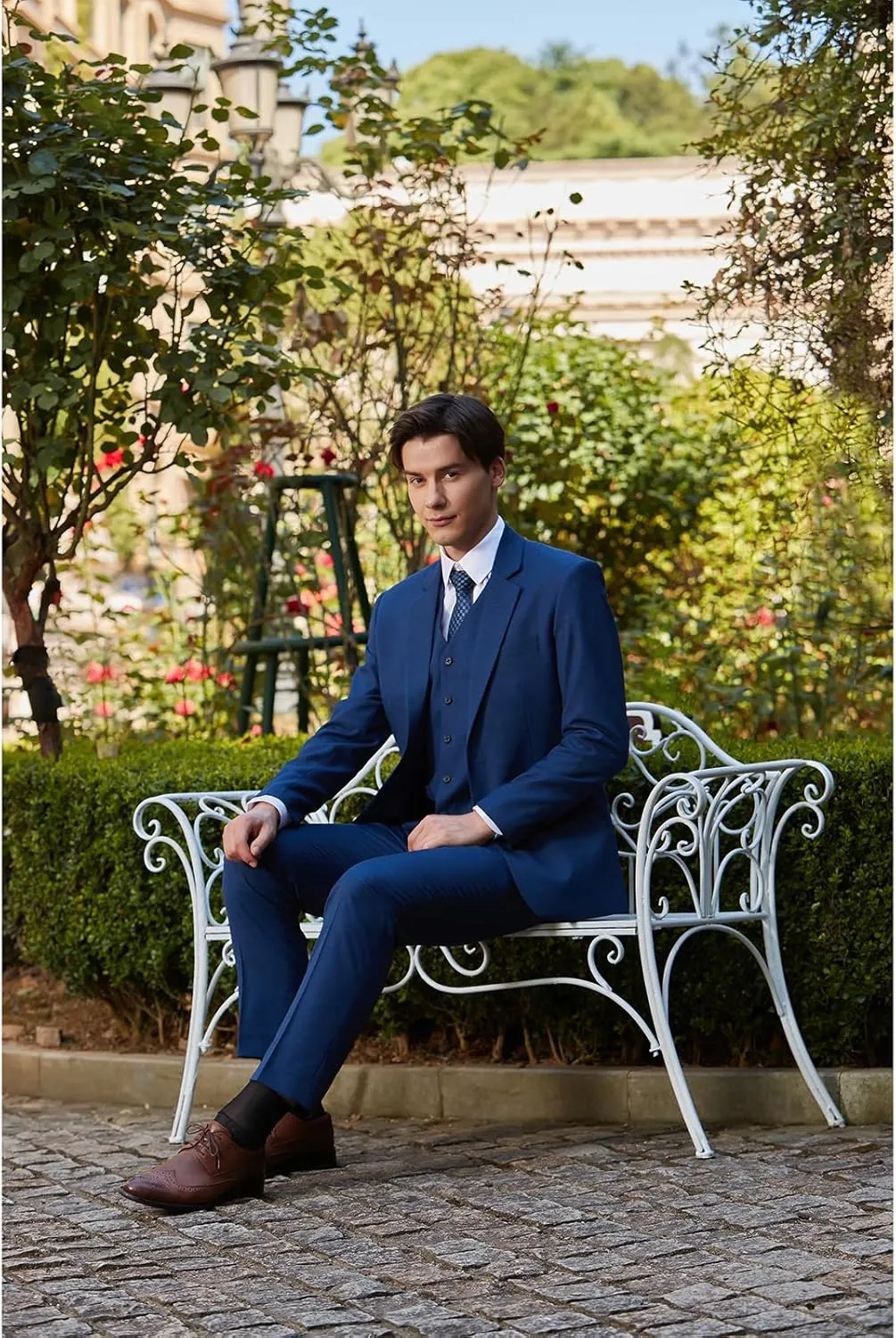 Men's 3 Pieces Slim Fit Plaid Suits Wedding Party Checked Tuxedo Blazer Jacket Vest Pants Suit Set