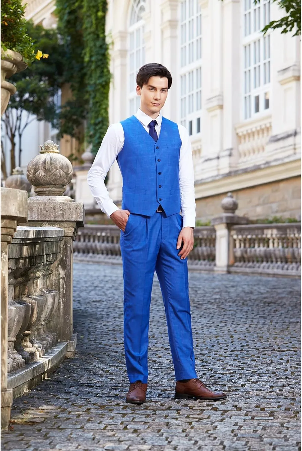 Men's 3 Pieces Slim Fit Plaid Suits Wedding Party Checked Tuxedo Blazer Jacket Vest Pants Suit Set