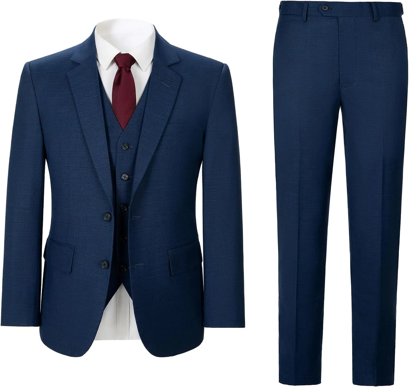 Men's 3 Pieces Slim Fit Plaid Suits Wedding Party Checked Tuxedo Blazer Jacket Vest Pants Suit Set