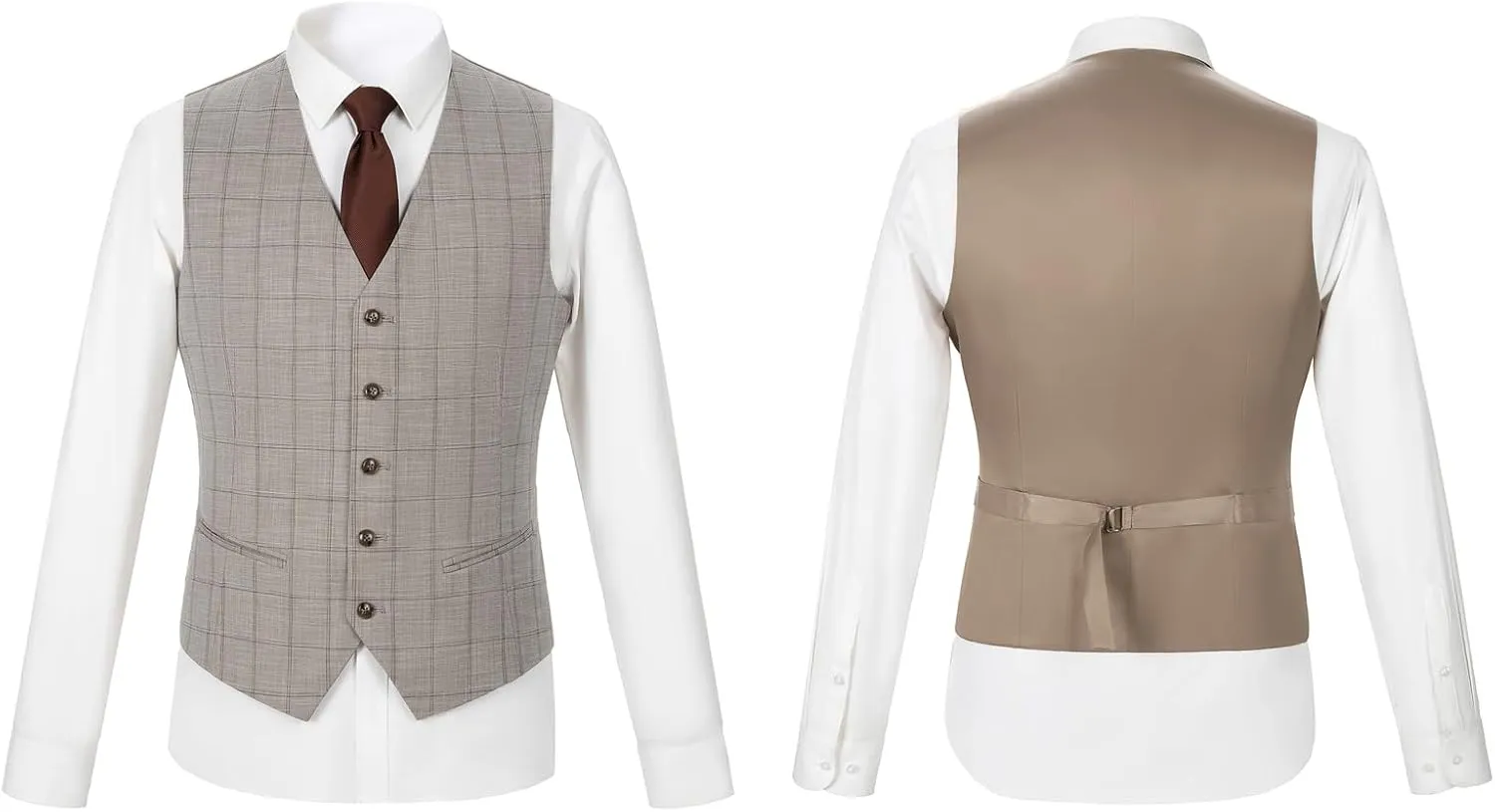 Men's 3 Pieces Slim Fit Plaid Suits Wedding Party Checked Tuxedo Blazer Jacket Vest Pants Suit Set