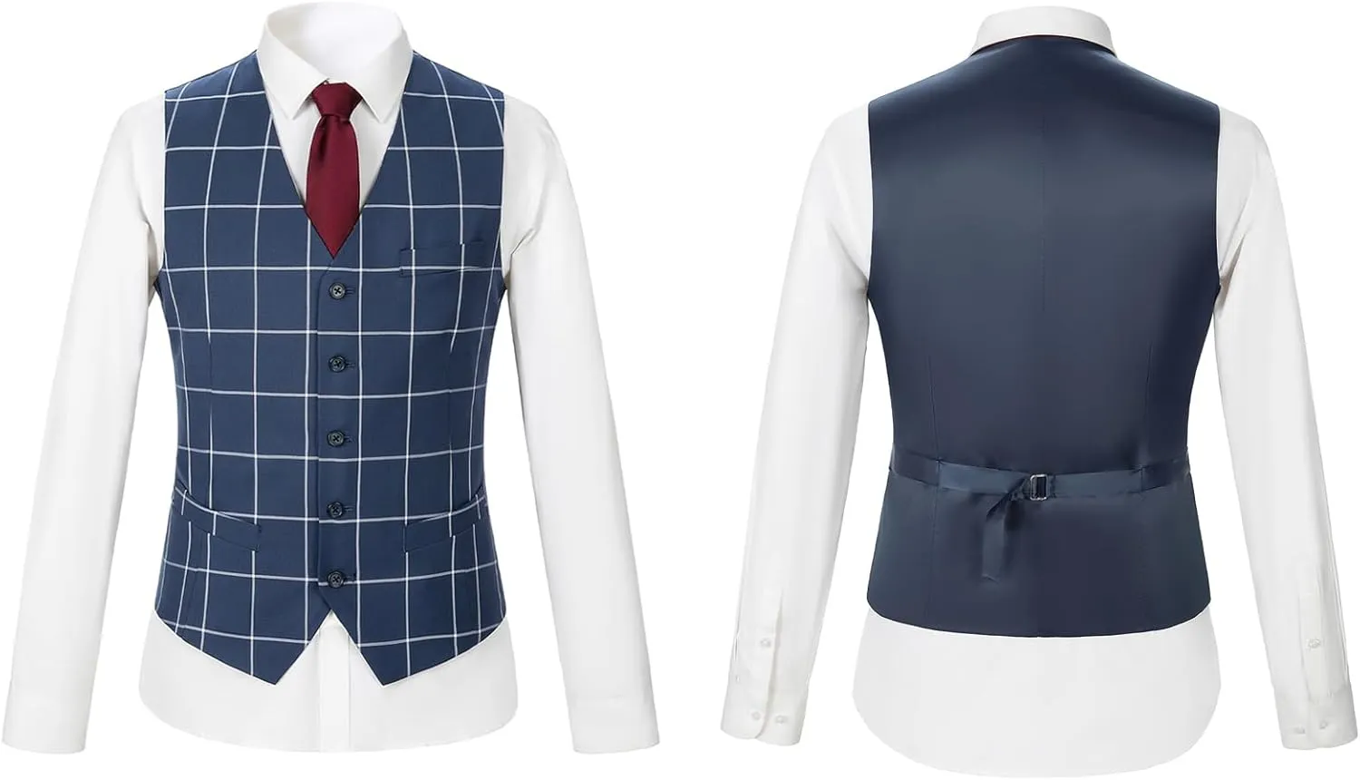 Men's 3 Pieces Slim Fit Plaid Suits Wedding Party Checked Tuxedo Blazer Jacket Vest Pants Suit Set