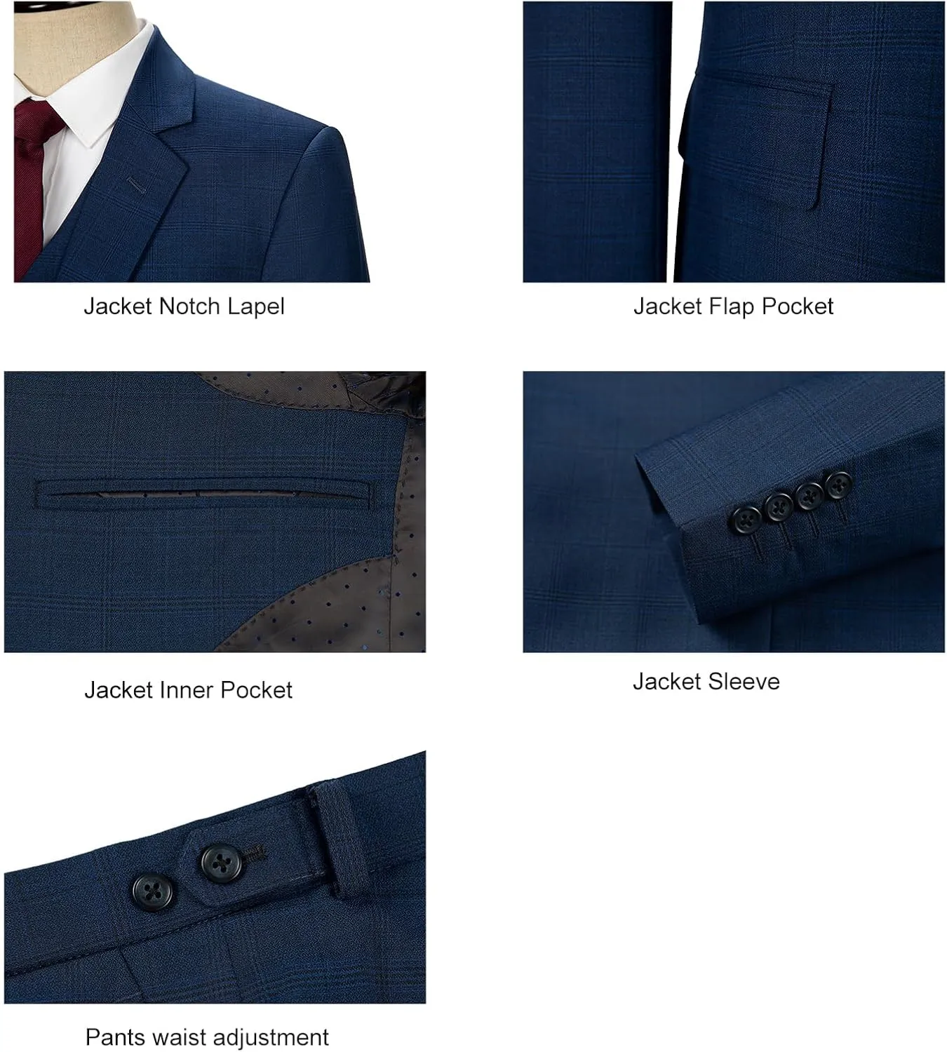Men's 3 Pieces Slim Fit Plaid Suits Wedding Party Checked Tuxedo Blazer Jacket Vest Pants Suit Set