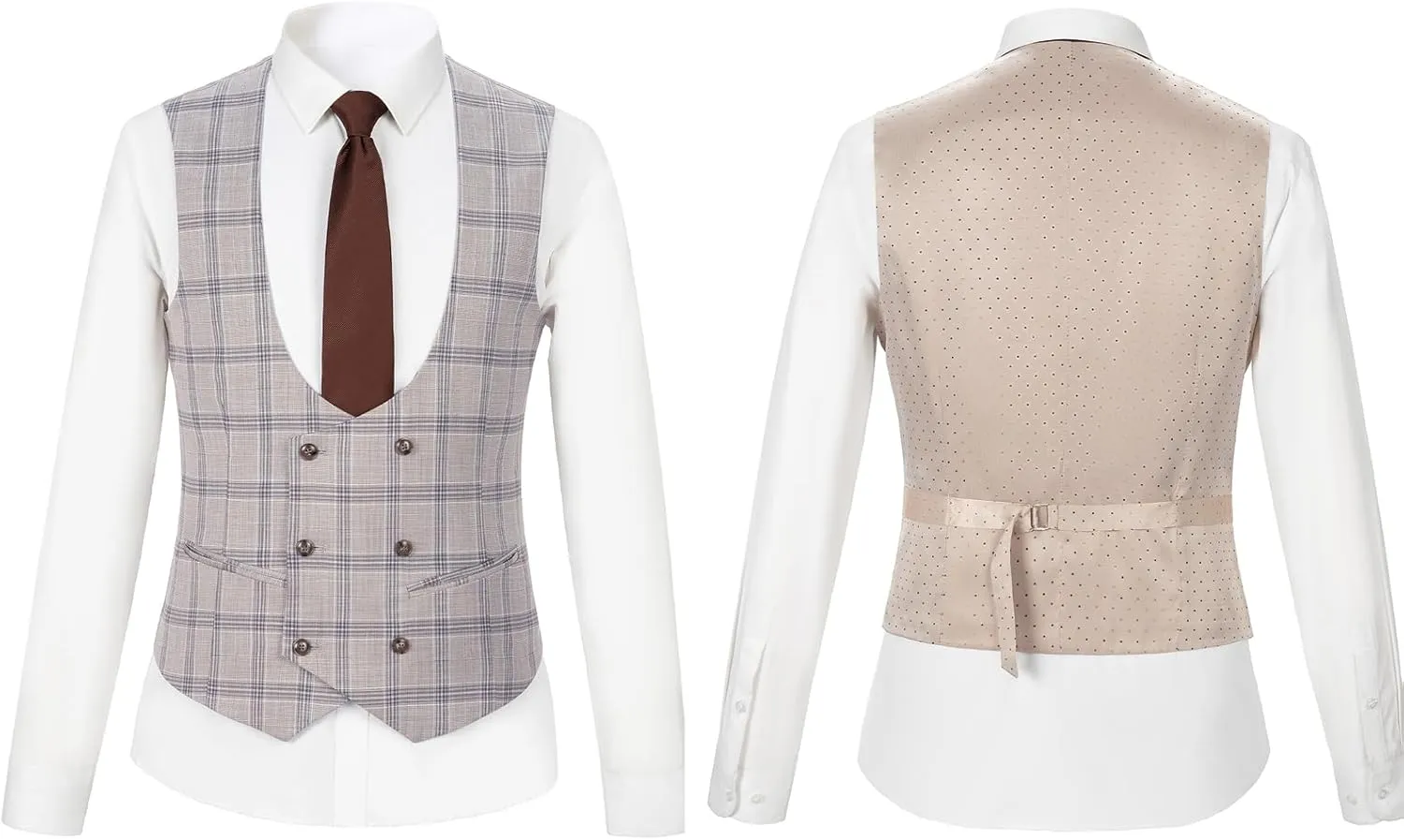 Men's 3 Pieces Slim Fit Plaid Suits Wedding Party Checked Tuxedo Blazer Jacket Vest Pants Suit Set