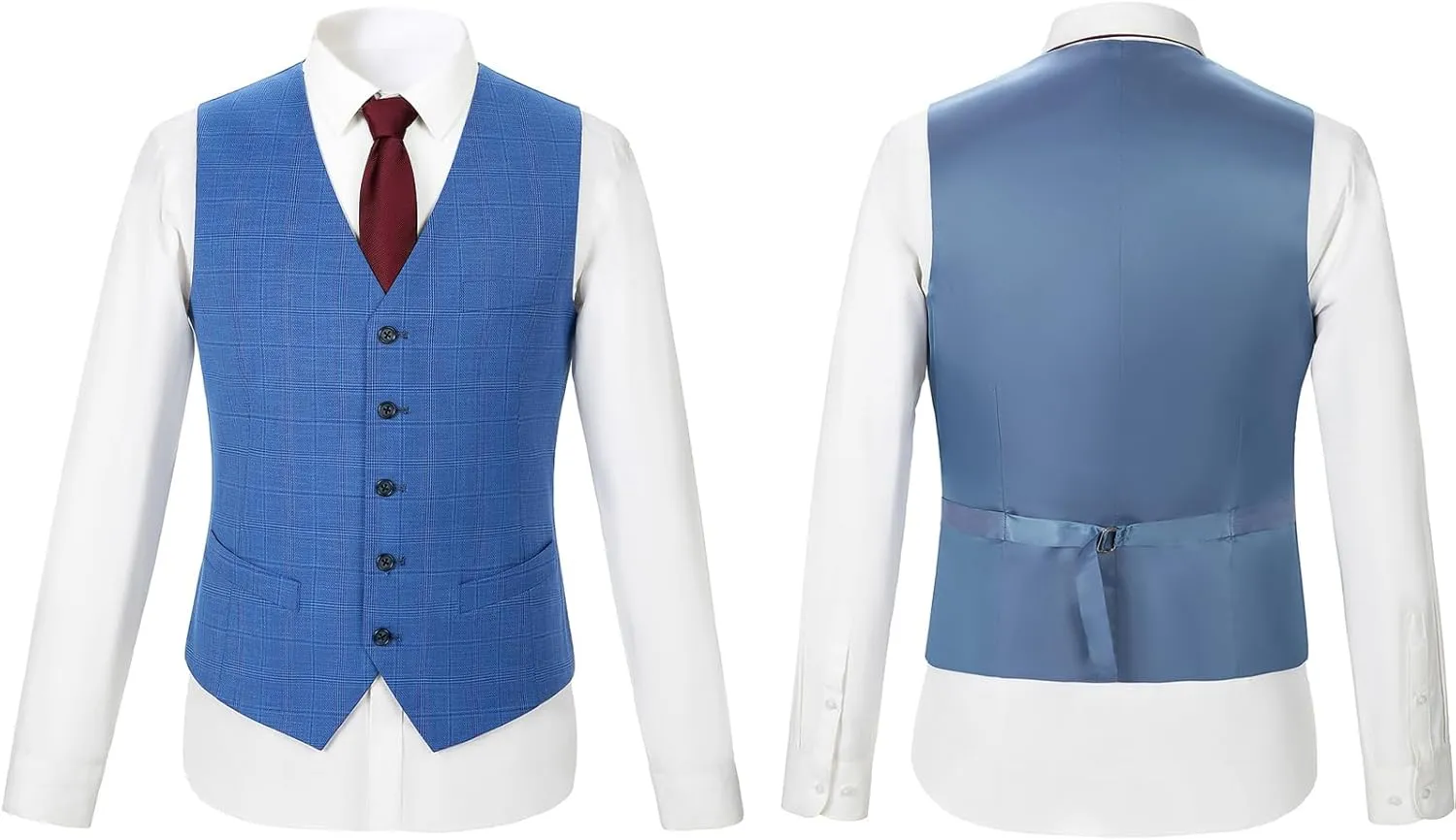 Men's 3 Pieces Slim Fit Plaid Suits Wedding Party Checked Tuxedo Blazer Jacket Vest Pants Suit Set