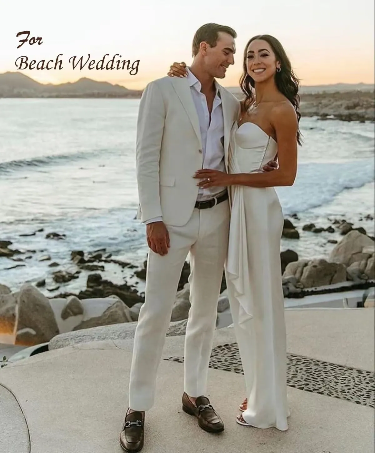 Mens 3 Pieces Summer Linen Suit Beach Wedding Slim Fit Blazer Grooms Suits
