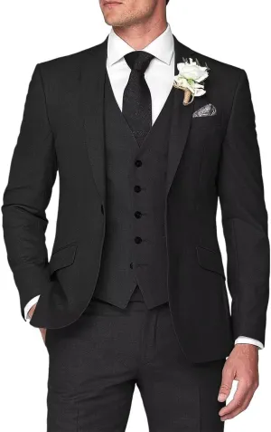 Mens 3 Pieces Summer Linen Suit Beach Wedding Slim Fit Blazer Grooms Suits