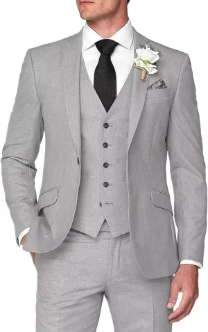 Mens 3 Pieces Summer Linen Suit Beach Wedding Slim Fit Blazer Grooms Suits