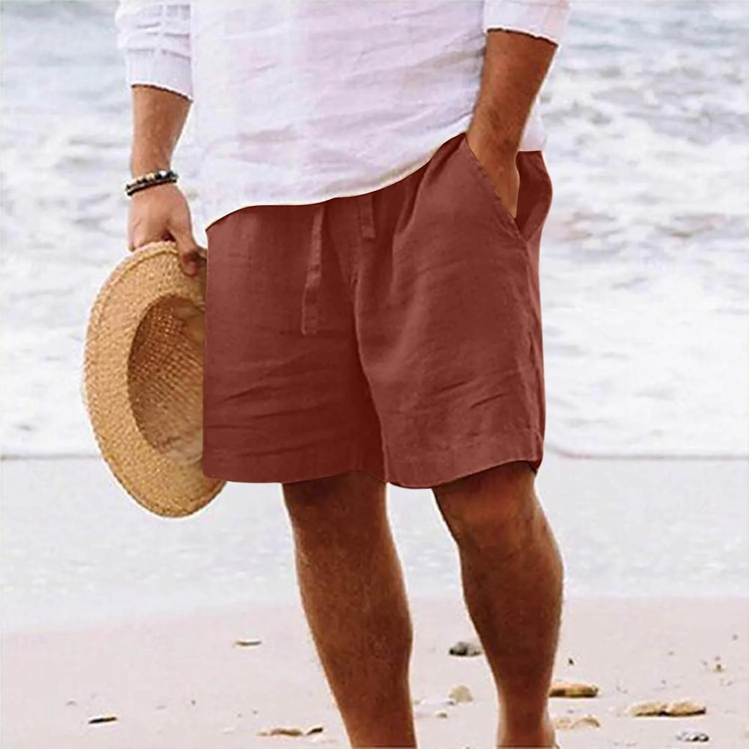 Men's Board Shorts Casual Summer Baggy Bermuda Linen Shorts Comfy Drawstring Resort Dress Surf Beach Vacation Clothes