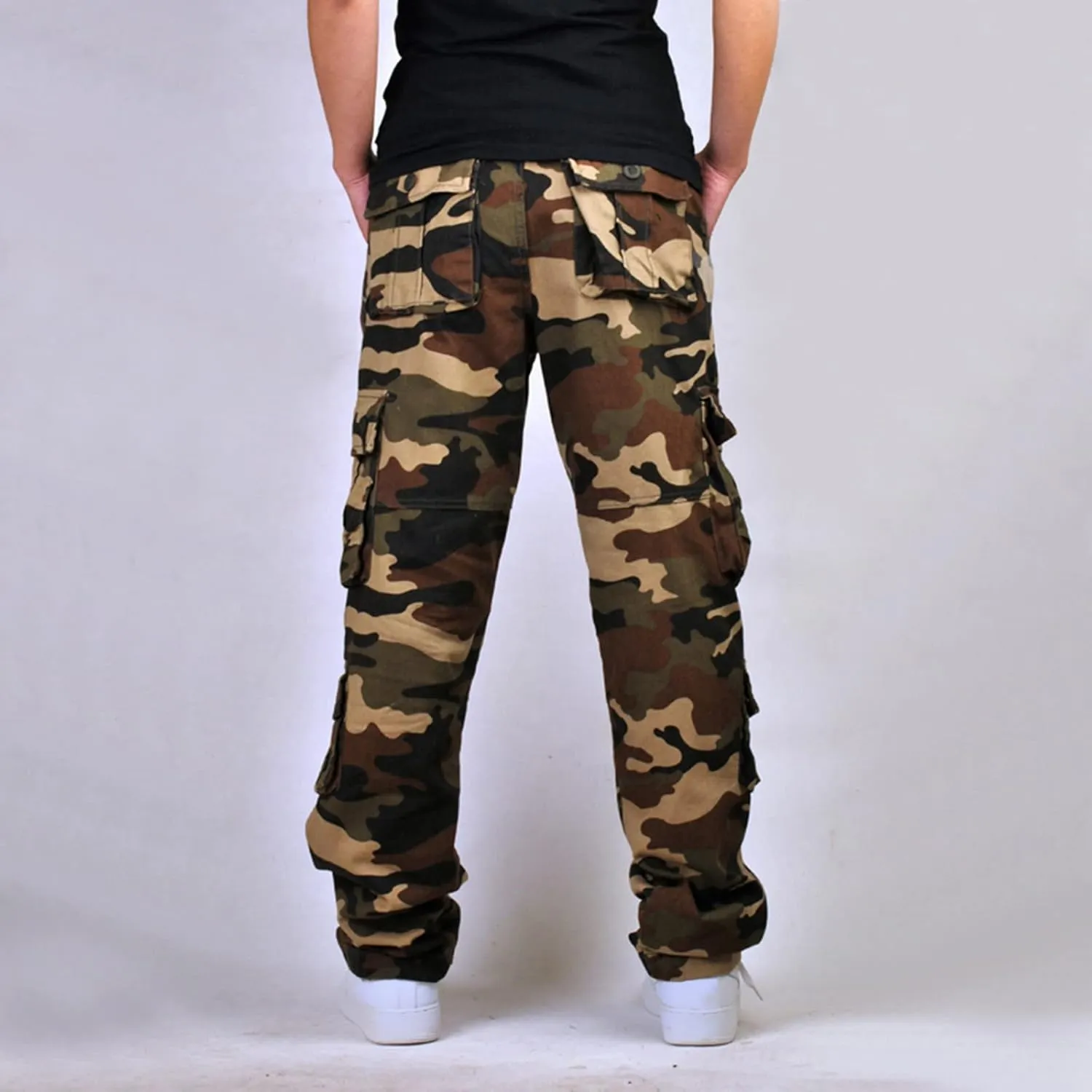 Men's Camo Hiking Pants Lightweight Tactical Pants Fashion Outdoor Stretch Waist Cargo Work Pants with Multi Pockets