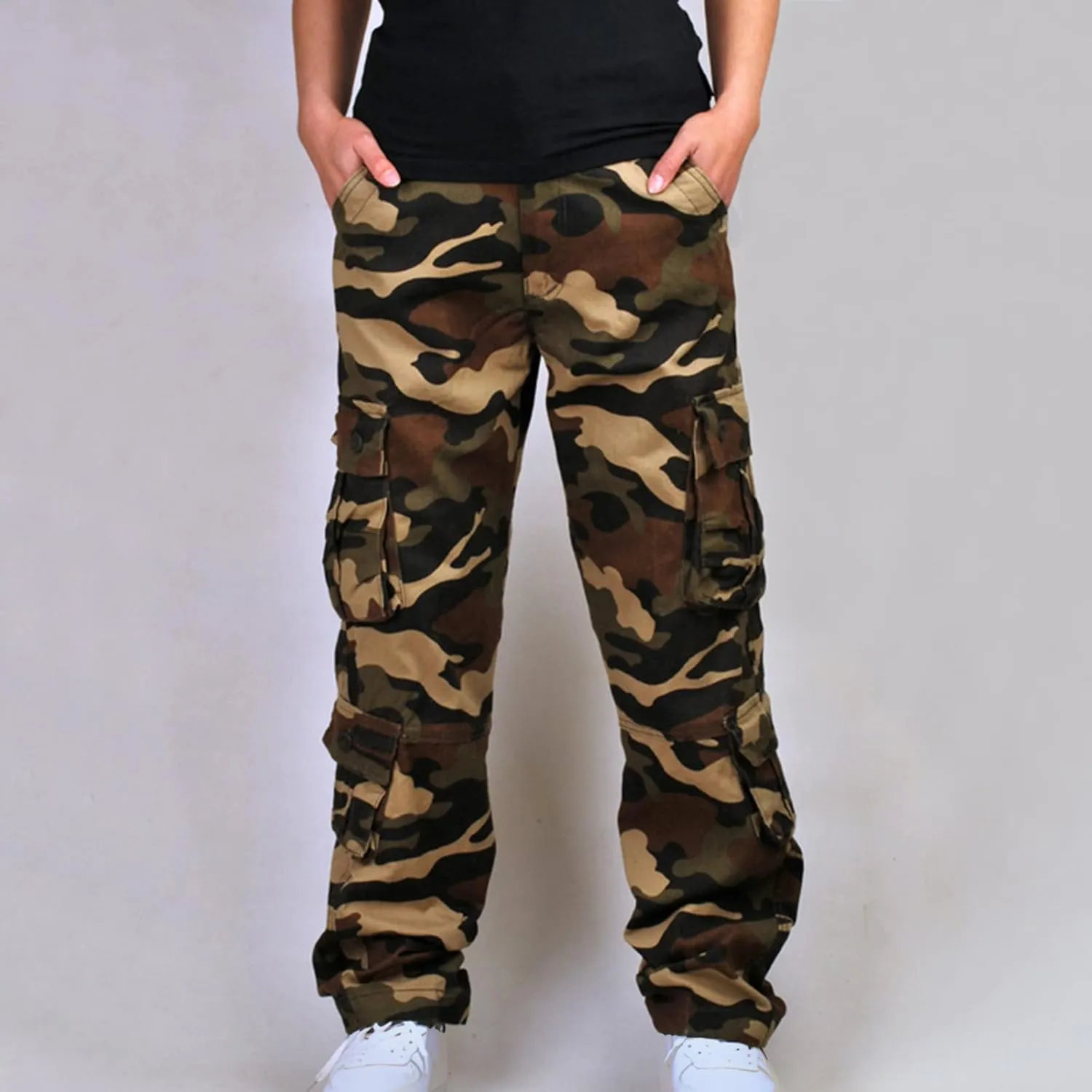 Men's Camo Hiking Pants Lightweight Tactical Pants Fashion Outdoor Stretch Waist Cargo Work Pants with Multi Pockets