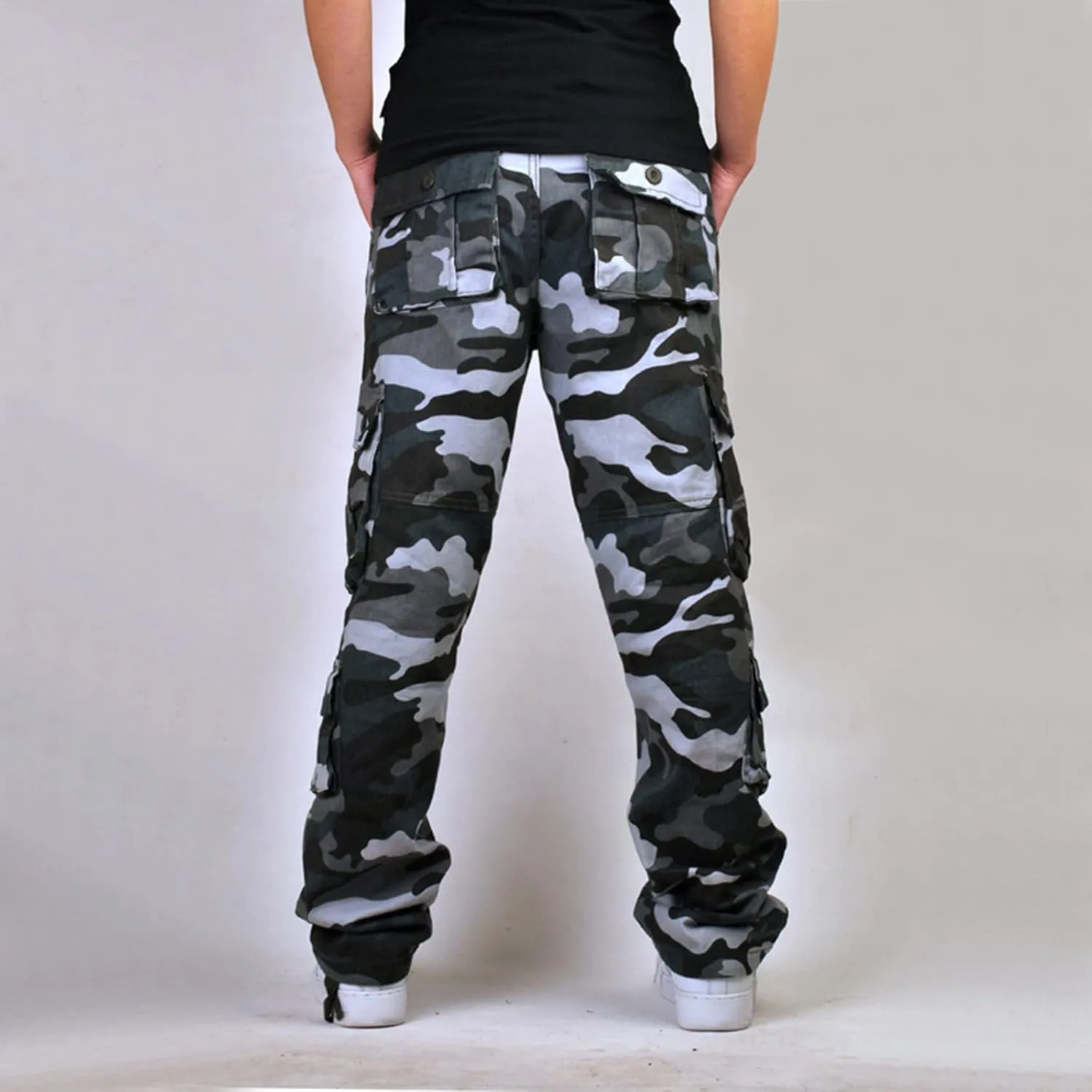 Men's Camo Hiking Pants Lightweight Tactical Pants Fashion Outdoor Stretch Waist Cargo Work Pants with Multi Pockets
