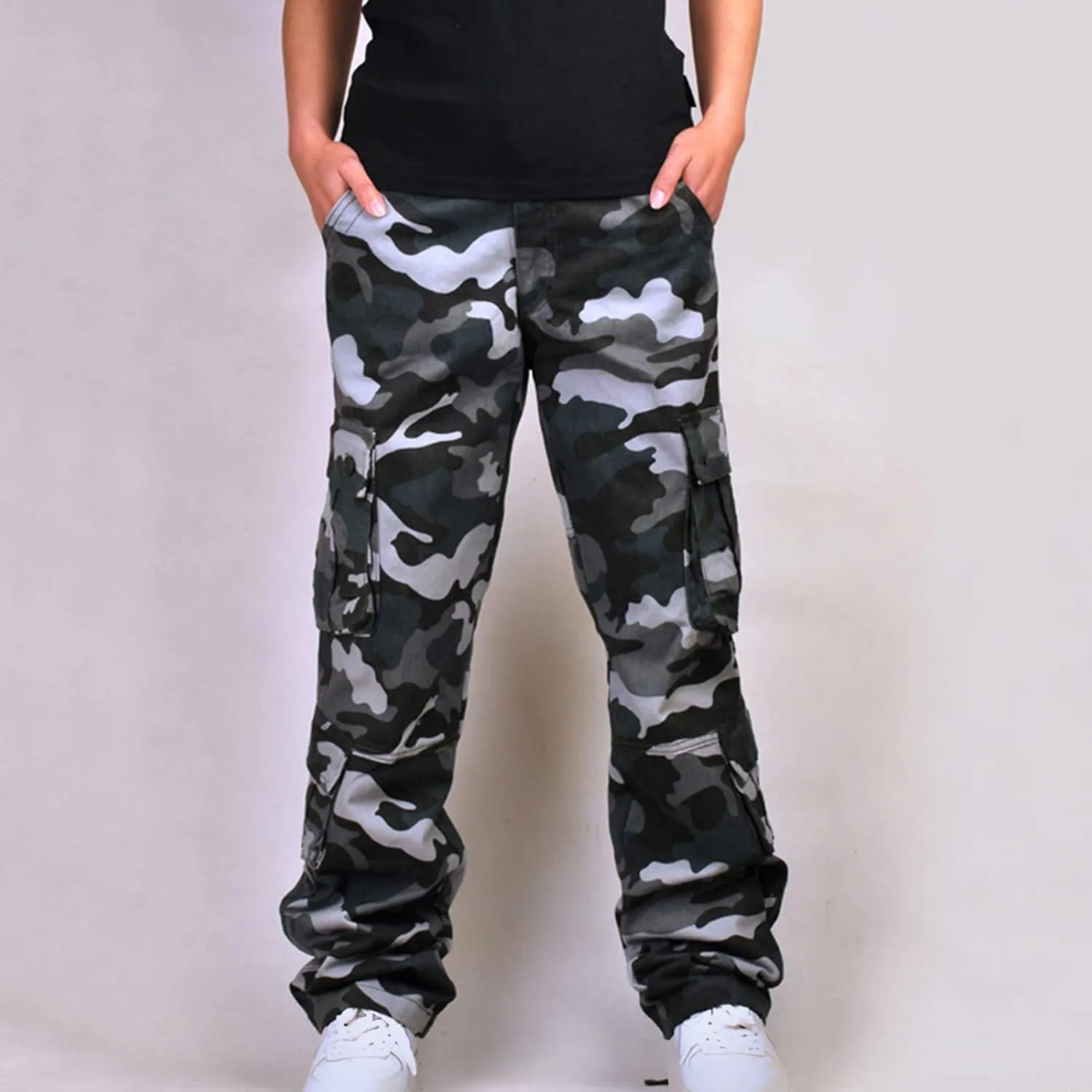 Men's Camo Hiking Pants Lightweight Tactical Pants Fashion Outdoor Stretch Waist Cargo Work Pants with Multi Pockets