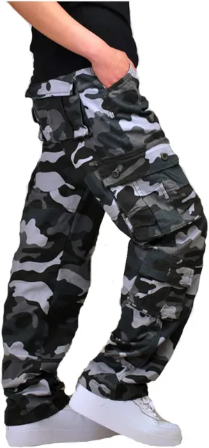 Men's Camo Hiking Pants Lightweight Tactical Pants Fashion Outdoor Stretch Waist Cargo Work Pants with Multi Pockets
