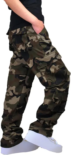 Men's Camo Hiking Pants Lightweight Tactical Pants Fashion Outdoor Stretch Waist Cargo Work Pants with Multi Pockets