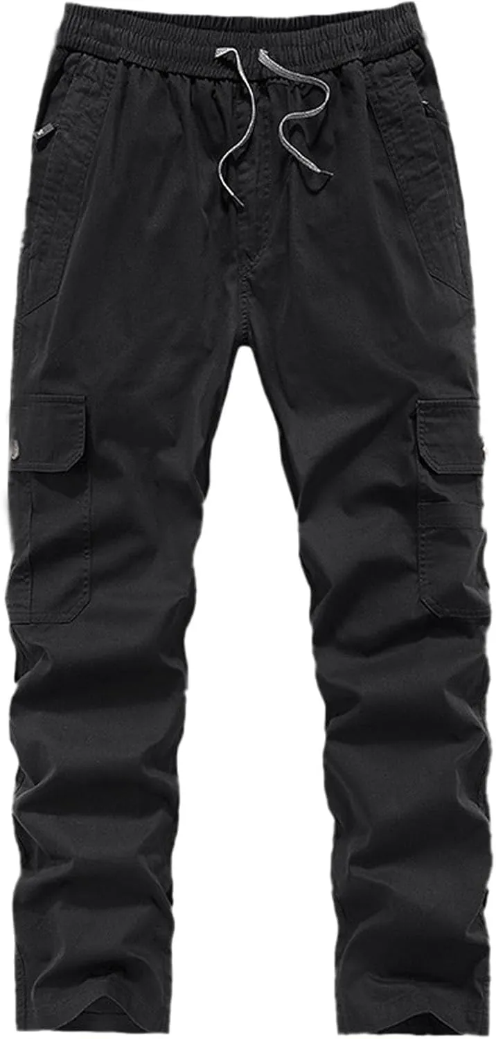 Mens Cargo Pants Casual Relaxed Fit Straight Stretch Waist Sweatpants Drawstring Lightweight Comfy Jogging Hiking Pants