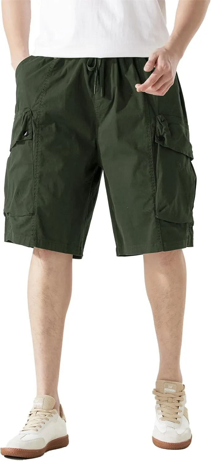 Men's Cargo Shorts Casual Work Shorts with Pockets, Elastic Waist & Drawstring, Relaxed Fit Cotton Utility