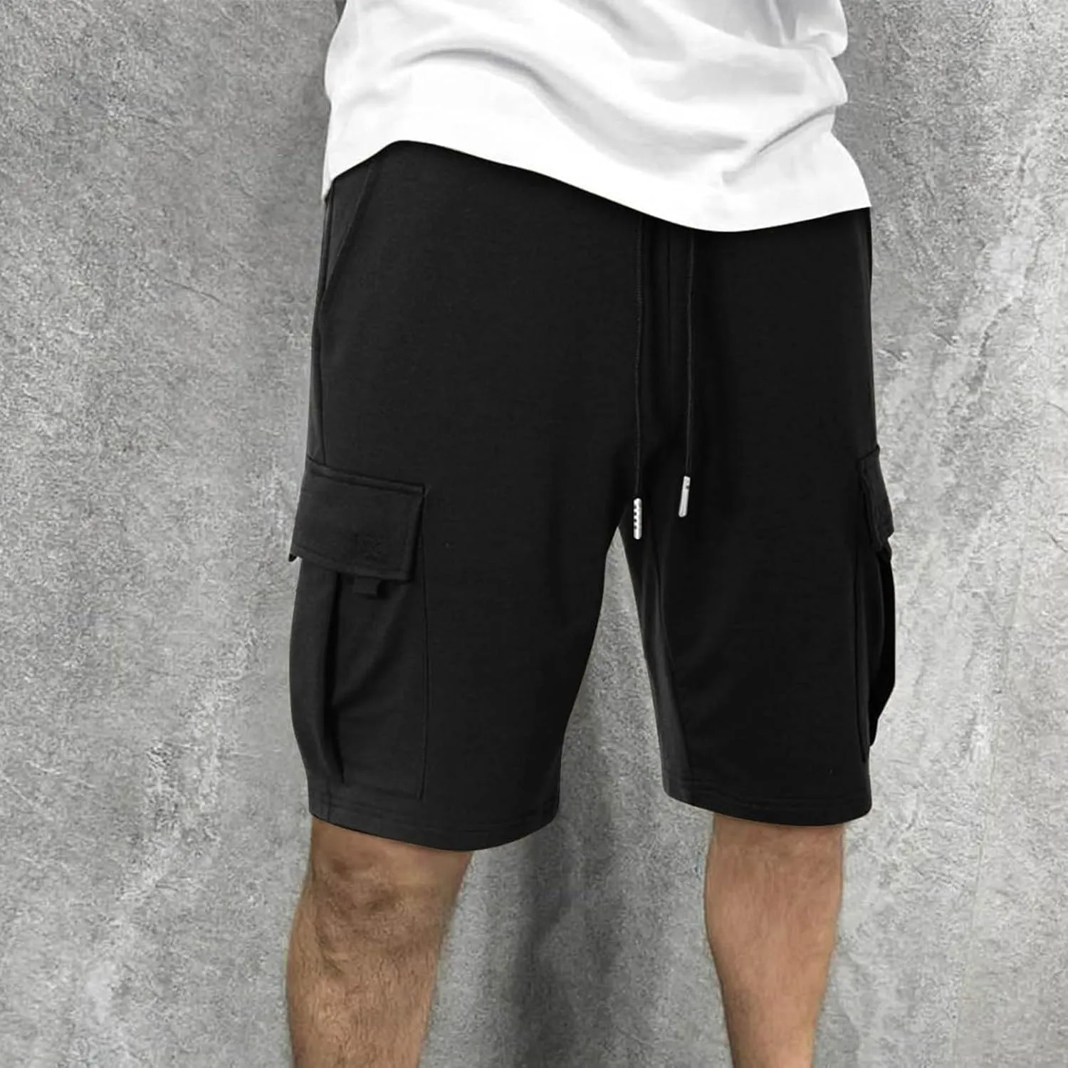Men's Cargo Shorts Drawstring Elastic Waist Baggy Sports Sweat Shorts Big Tall Running Workout Shorts with Pockets