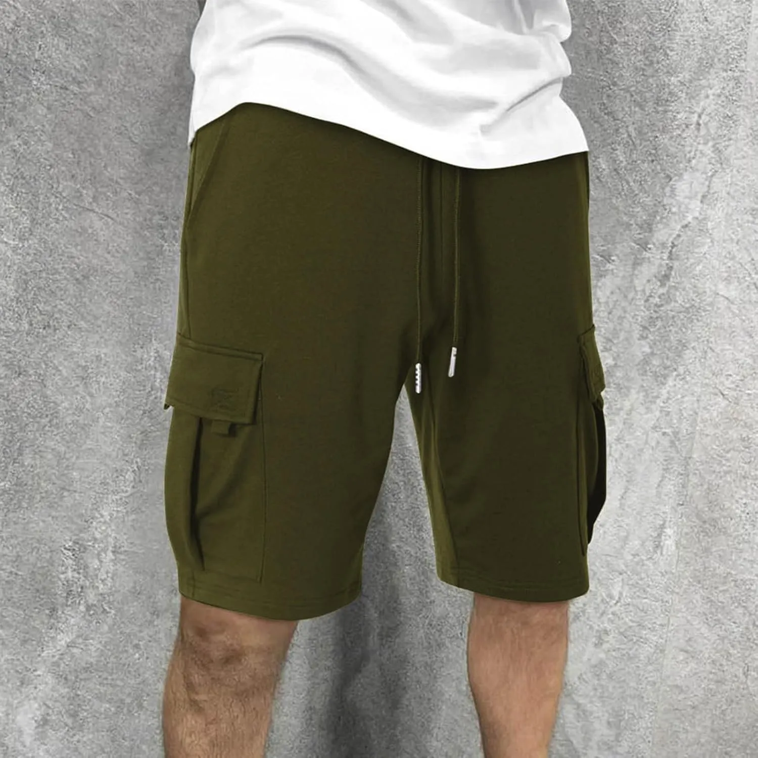Men's Cargo Shorts Drawstring Elastic Waist Baggy Sports Sweat Shorts Big Tall Running Workout Shorts with Pockets
