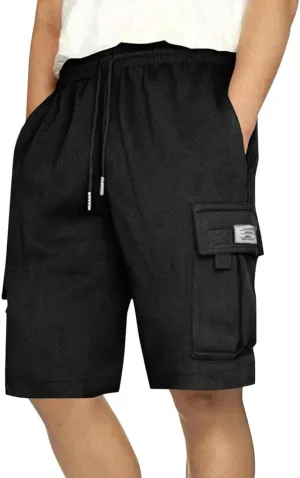 Men's Cargo Shorts Drawstring Elastic Waist Baggy Sports Sweat Shorts Big Tall Running Workout Shorts with Pockets
