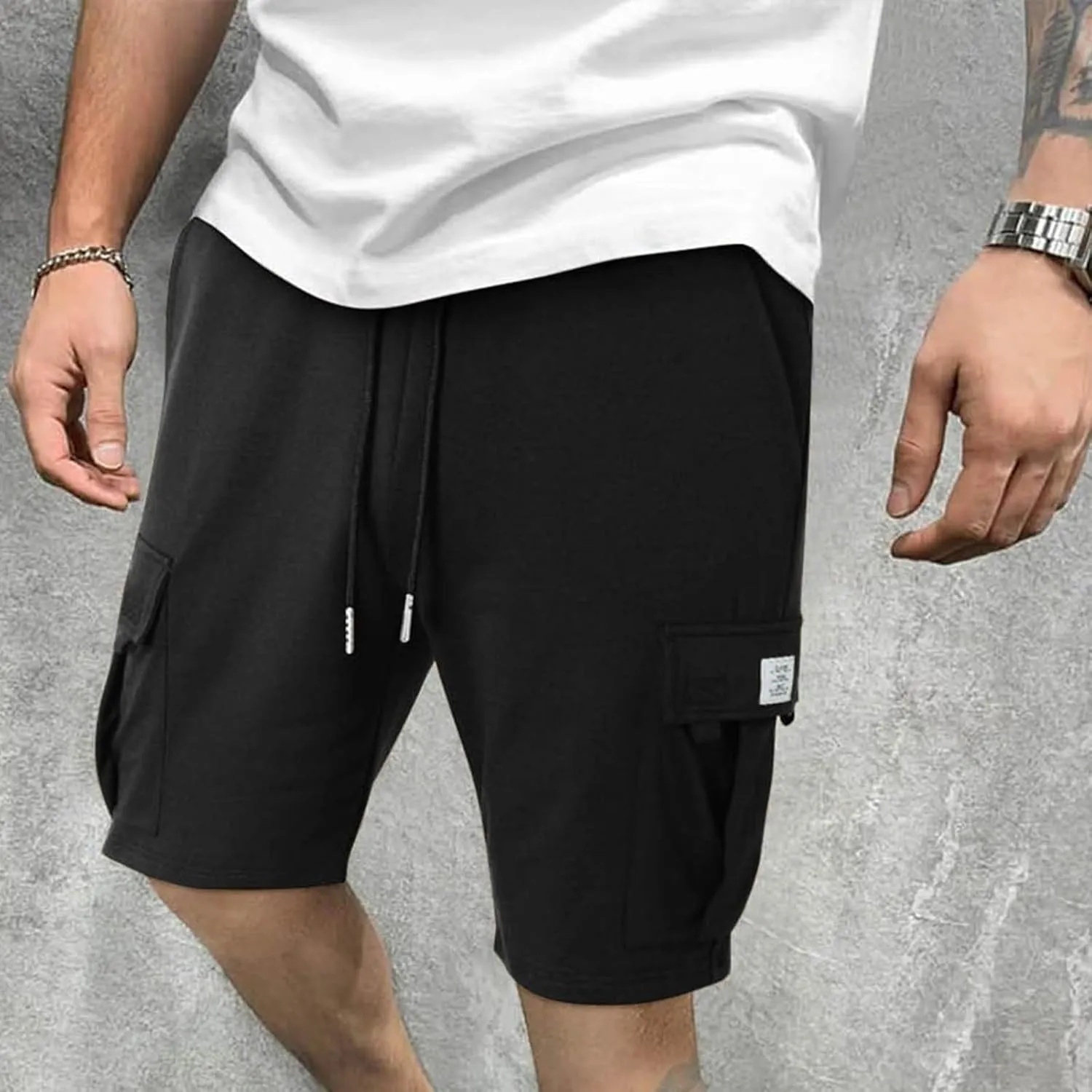 Men's Cargo Shorts Drawstring Elastic Waist Baggy Sports Sweat Shorts Big Tall Running Workout Shorts with Pockets