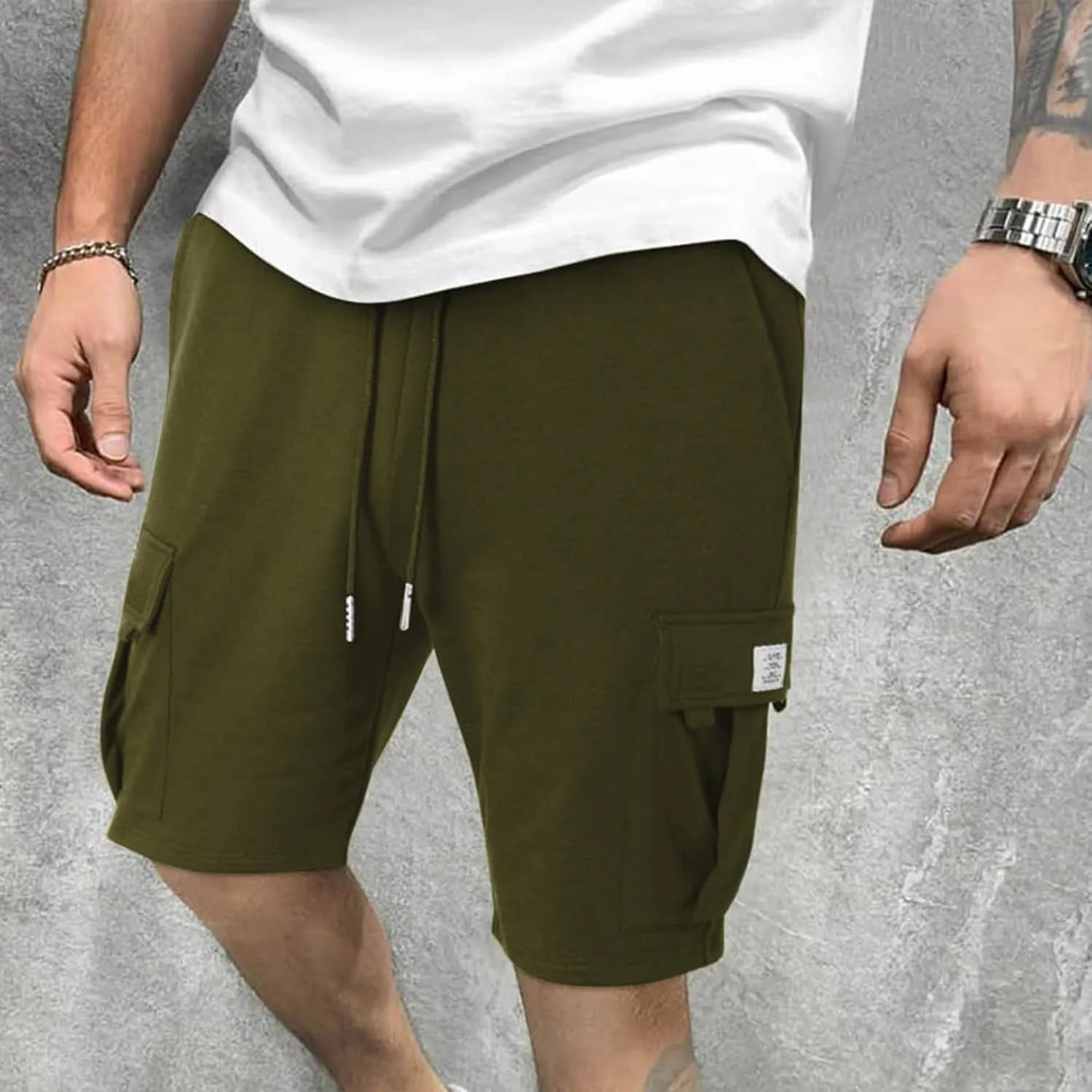 Men's Cargo Shorts Drawstring Elastic Waist Baggy Sports Sweat Shorts Big Tall Running Workout Shorts with Pockets