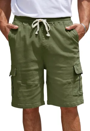 Men's Cargo Shorts Relaxed Fit Drawstring Elastic Waist Stretch Cotton Casual Shorts with 6 Pockets