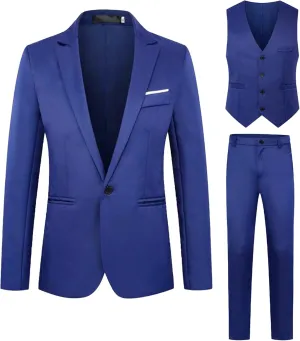 Men's Casual Business 3 Piece Suit Slim Fit 1 Button Wedding Prom Suits Solid Blazer Jacket Vest Pants Tuxedo Set
