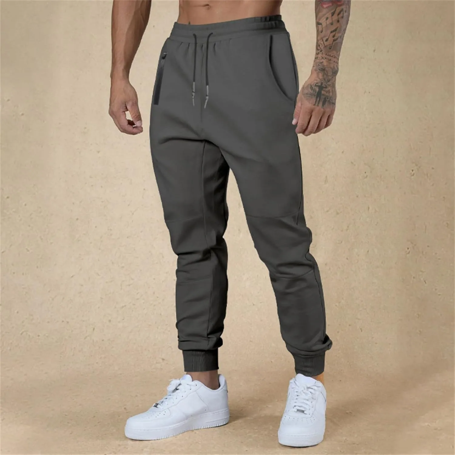 Men's Casual Cargo Pants for Hiking Running Outdoor Drawstring Joggers Sweatpants Sports Tapered Jogging with Pocket
