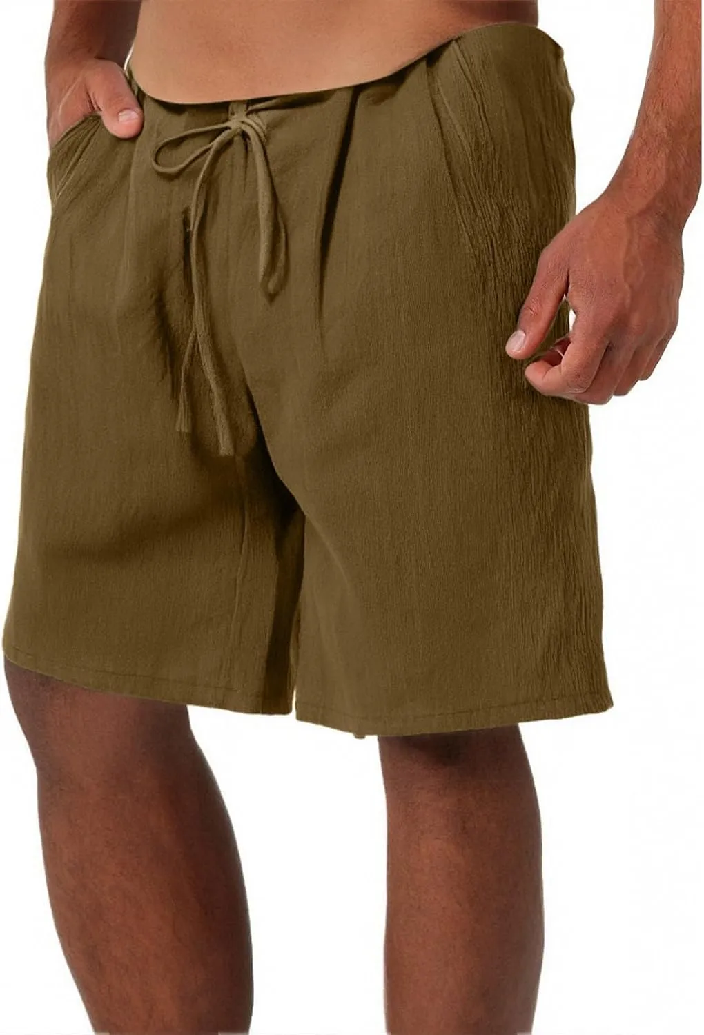 Men's Casual Drawstring Shorts Cotton Linen Loose Fit Breathable Shorts Summer Solid Color Lightweight Sweatpants