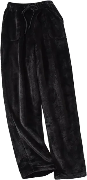 Men's Casual Fleece Pants Relaxed Fit Stretch Waist Thickened Lounge Pants Plus Size Straight Leg Comfy Baggy Trousers