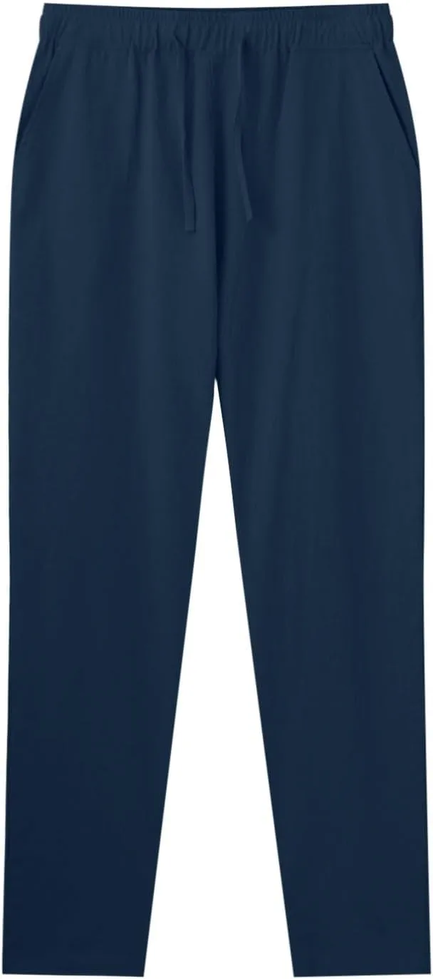 Mens Casual Pants Lightweight Drawstring Chino Pants, Summer Linen Elastic Waist Flat Front Cropped Pants