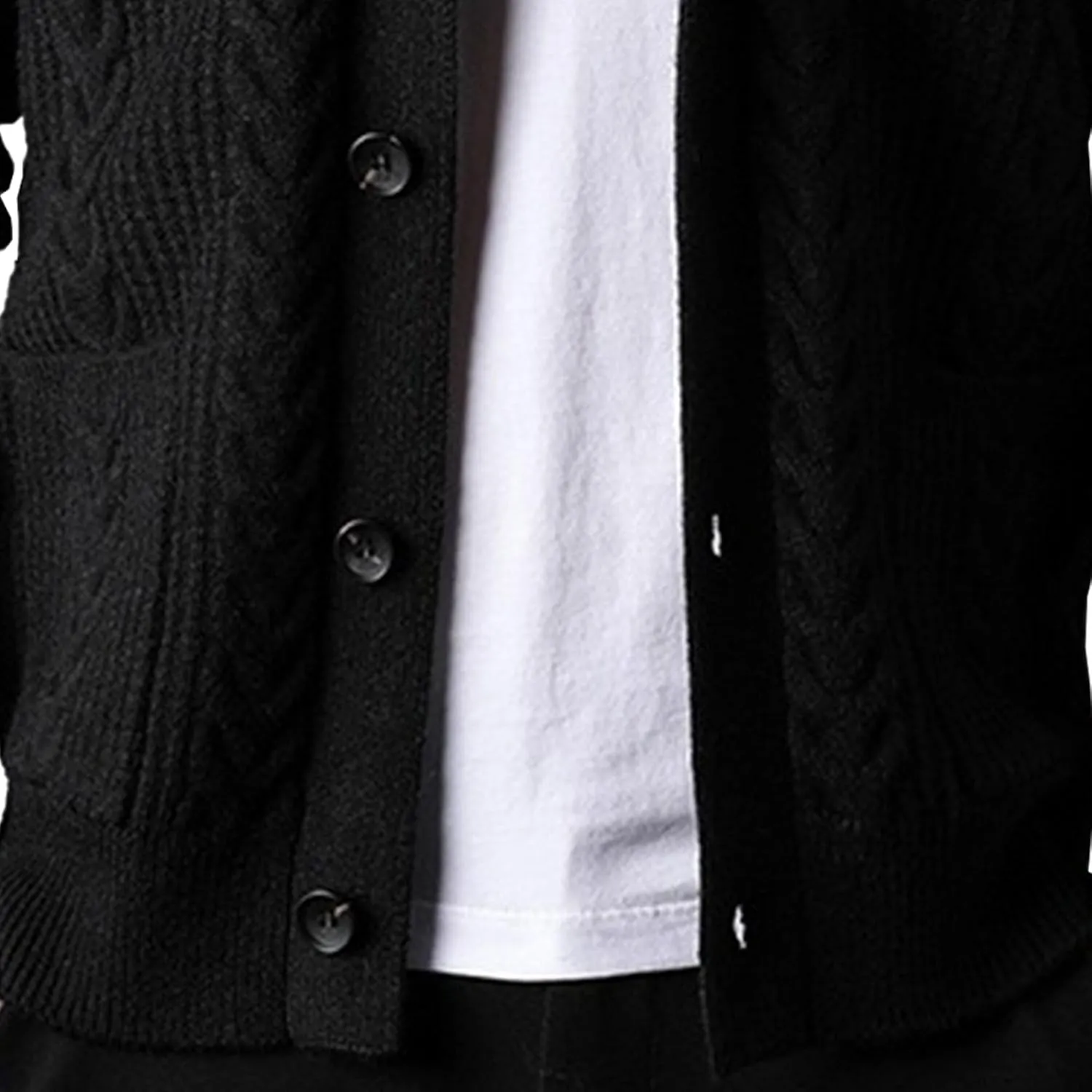 Men's Casual Rib Stand Collar Cardigan Shawl Collar Chunky Open Sweater Cable Knitted Button Down Sweaters