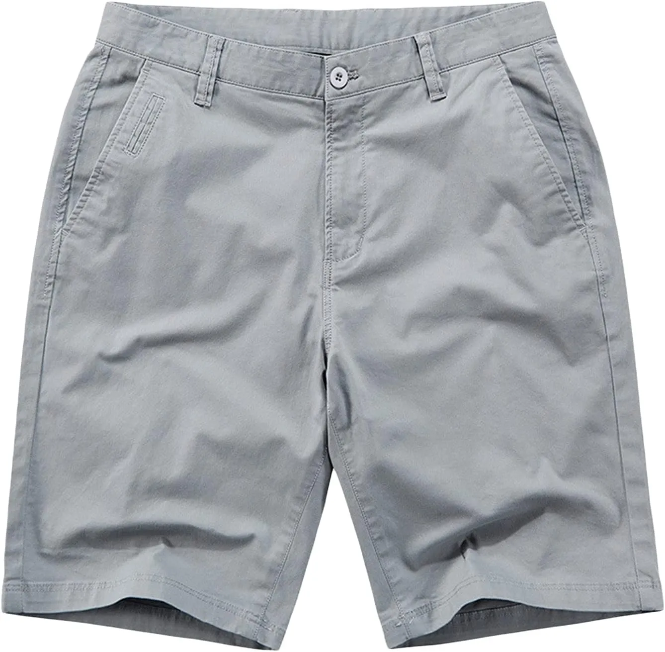 Mens Classic Fit Cotton Cargo Shorts Twill Flat Front Chino Short Flat Front Multi Pocket Casual Utility Hiker Shorts (Grey,32)
