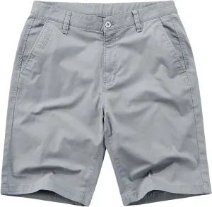 Mens Classic Fit Cotton Cargo Shorts Twill Flat Front Chino Short Flat Front Multi Pocket Casual Utility Hiker Shorts (Grey,32)