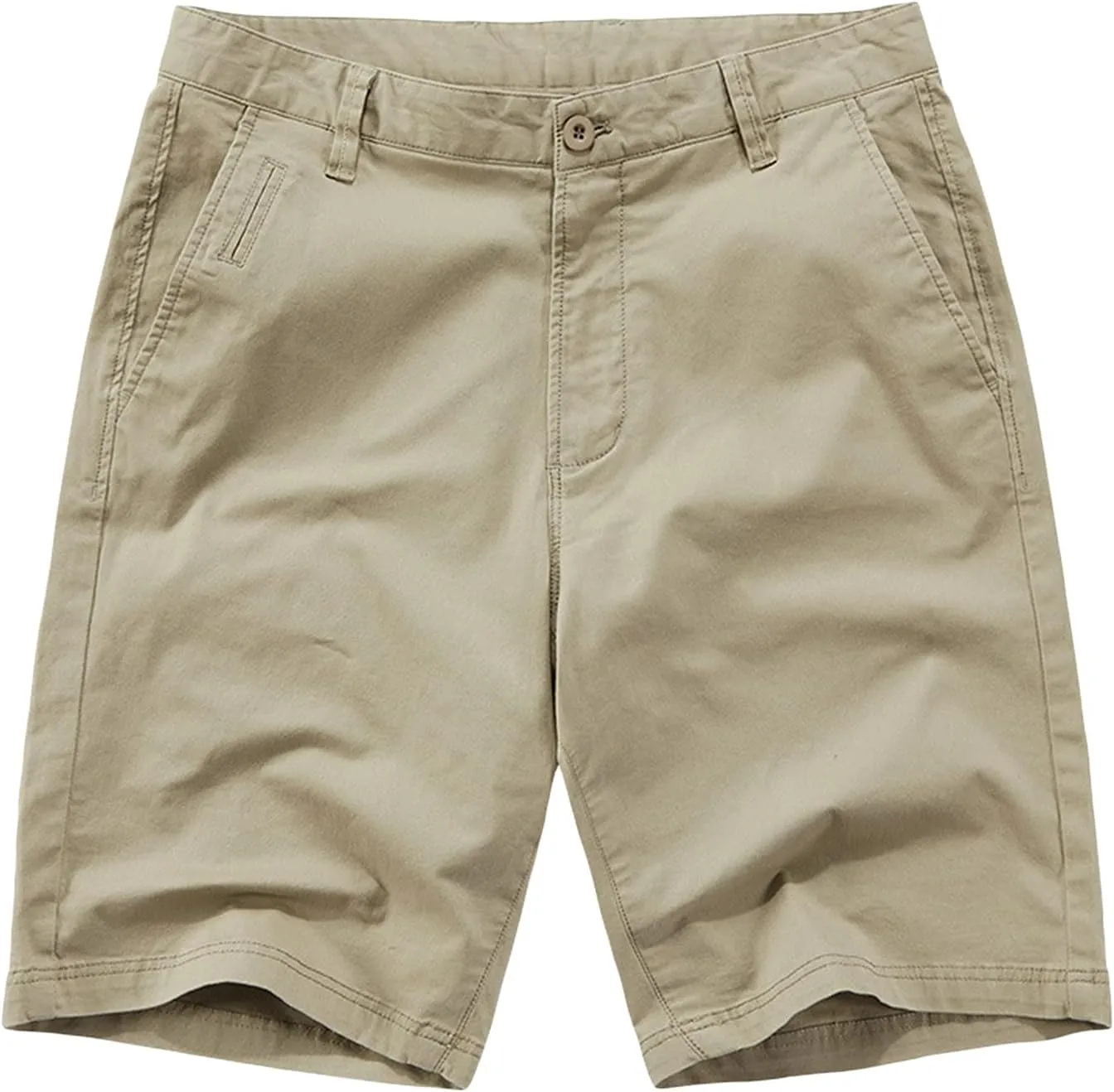 Mens Classic Fit Cotton Cargo Shorts Twill Flat Front Chino Short Flat Front Multi Pocket Casual Utility Hiker Shorts (Khaki,40)