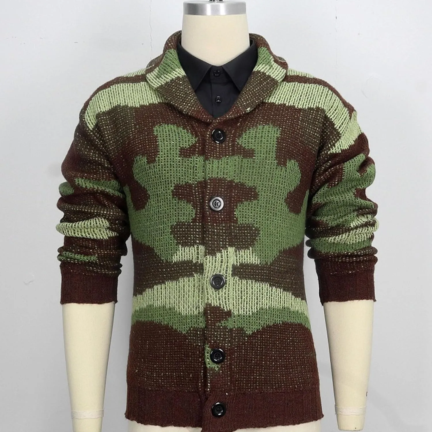 Mens Color Block Knitted Cardigan Shawl Collar Button Down Long Sleeves Fashion Rib Knit Soft Open Sweater