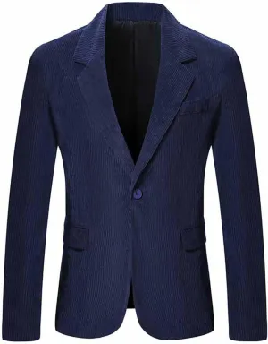 Mens Corduroy Blazers Slim Fit Business Notched Lapel Casual Men Sport Coat One Button Lightweight Suit Jacket