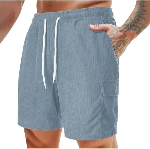 Men's Corduroy Shorts Casual Active Track Shorts Workout Outdoor Fashion Drawstring Lounge Shorts with Pockets