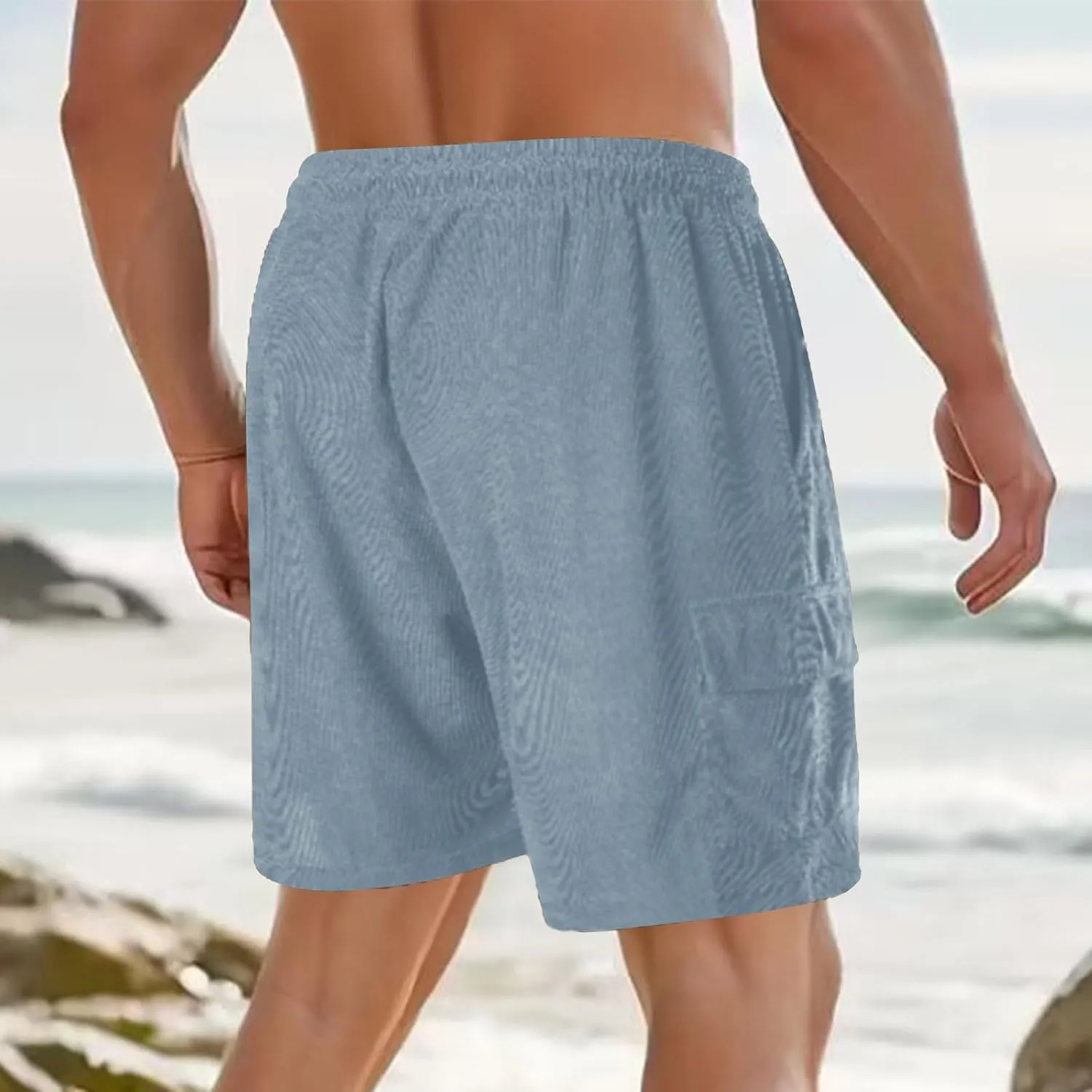 Men's Corduroy Shorts Casual Active Track Shorts Workout Outdoor Fashion Drawstring Lounge Shorts with Pockets