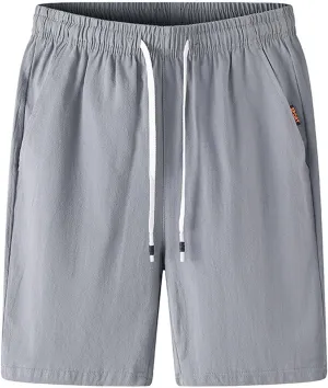 Men's Cotton Blend Shorts Elastic Waist Drawstring Shorts with Pockets Workout Jogger Relaxed Fit Shorts for Men