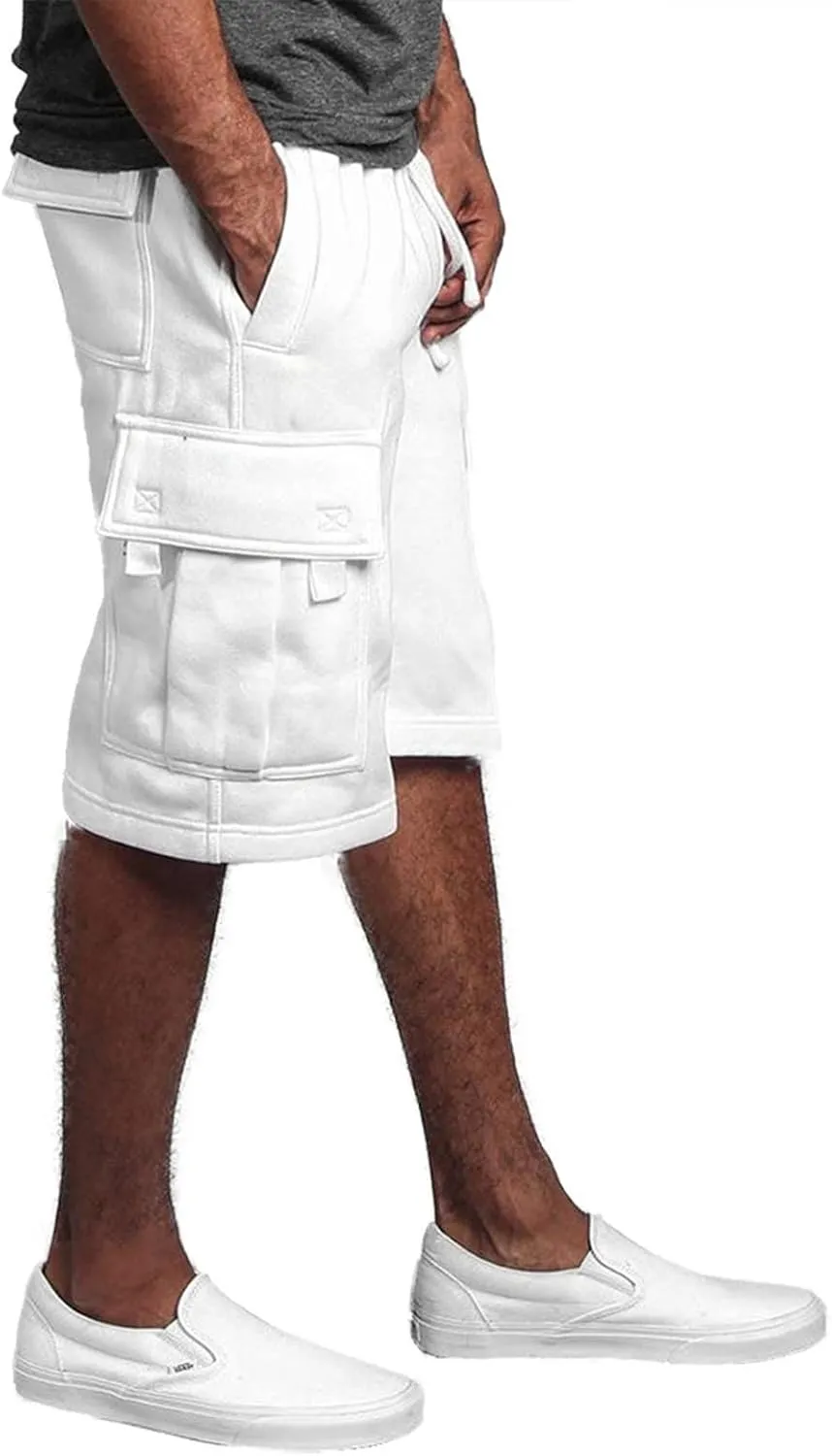 Men's Cotton Cargo Shorts - Drawstring Elastic Waist Relaxed Fit Workout Shorts Lounge Sweat Shorts with Multi-Pockets