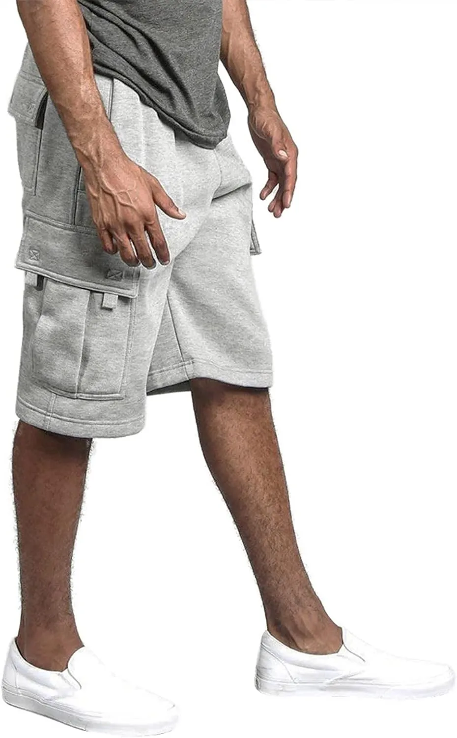 Men's Cotton Cargo Shorts - Drawstring Elastic Waist Relaxed Fit Workout Shorts Lounge Sweat Shorts with Multi-Pockets