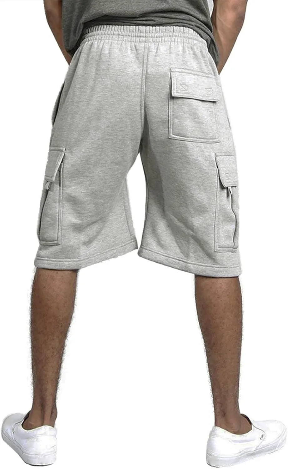 Men's Cotton Cargo Shorts - Drawstring Elastic Waist Relaxed Fit Workout Shorts Lounge Sweat Shorts with Multi-Pockets